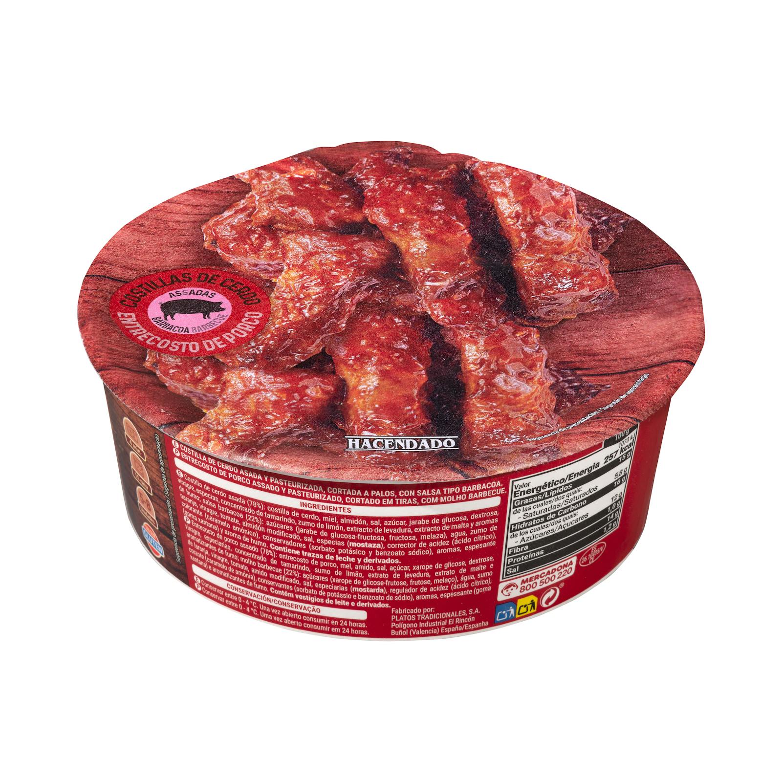 Costillas de cerdo a la barbacoa cortadas Hacendado