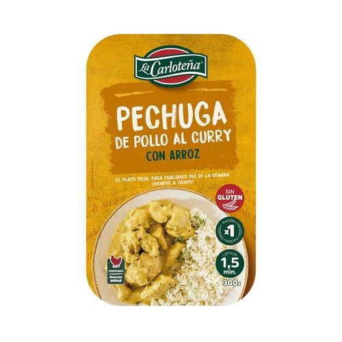 LA CARLOTEÑA Pechuga de pollo al curry con arroz, lista para calentar y comer 300 g.