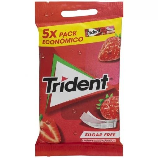Chicles de fresa Trident sin azúcar pack de 5 unidades de 13,5 g.