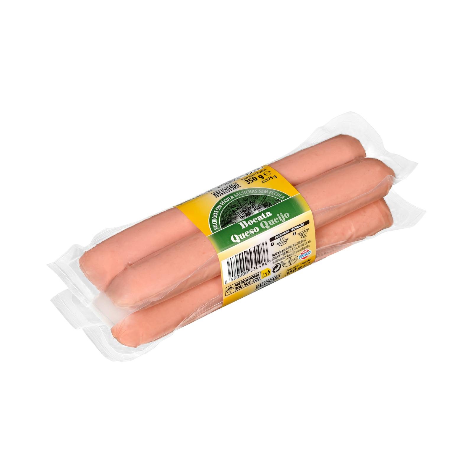 Salchichas cocidas bocata queso Hacendado