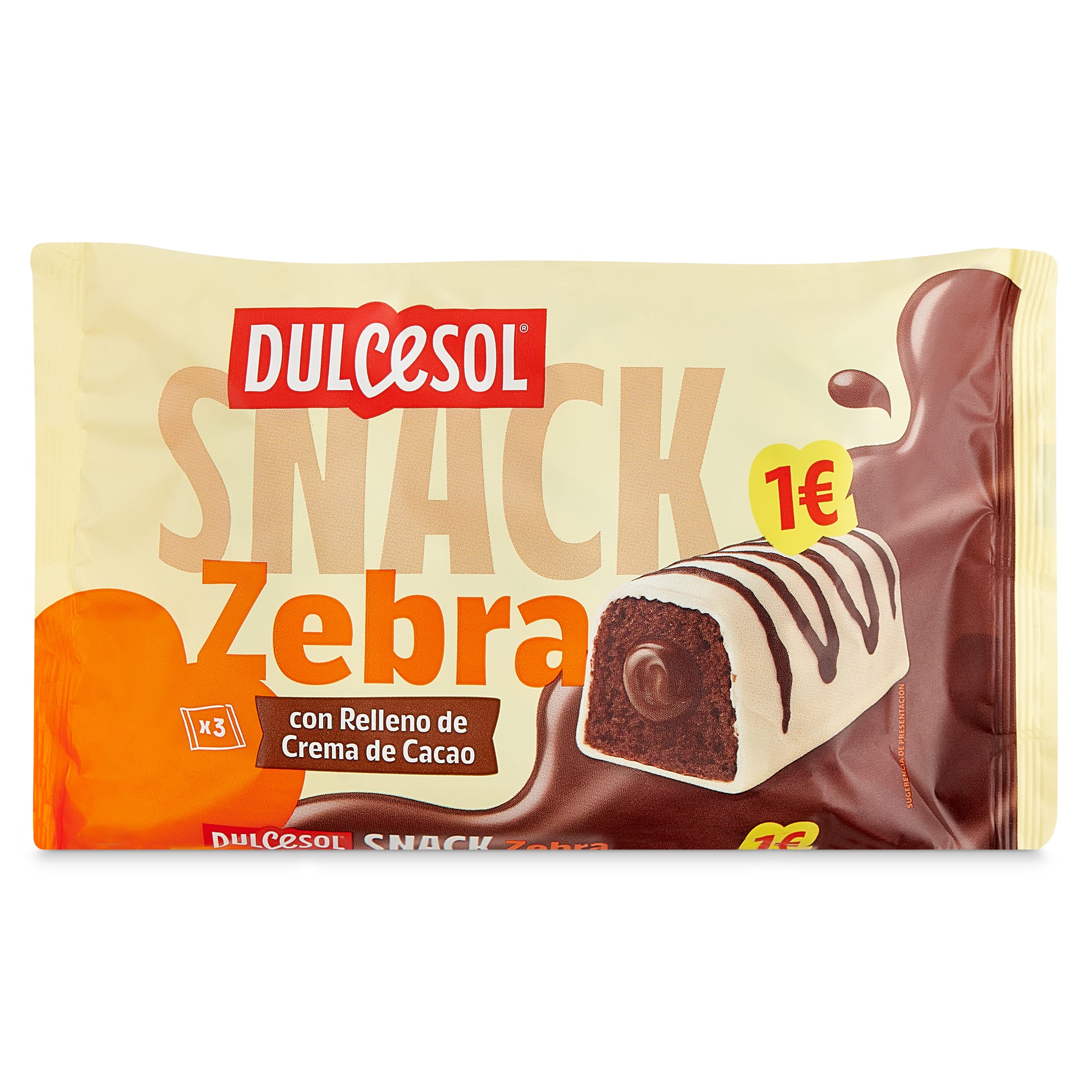 Bombón zebra relleno de cacao Dulcesol bolsa 120 g