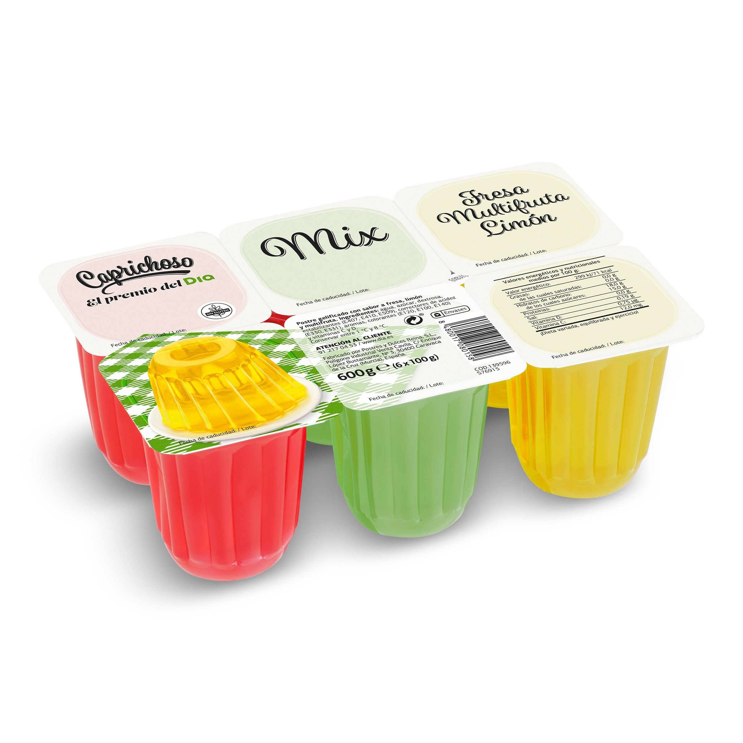 Postre gelificado de fresa, limón y multifruta Dia Caprichoso pack 6 x 100 g
