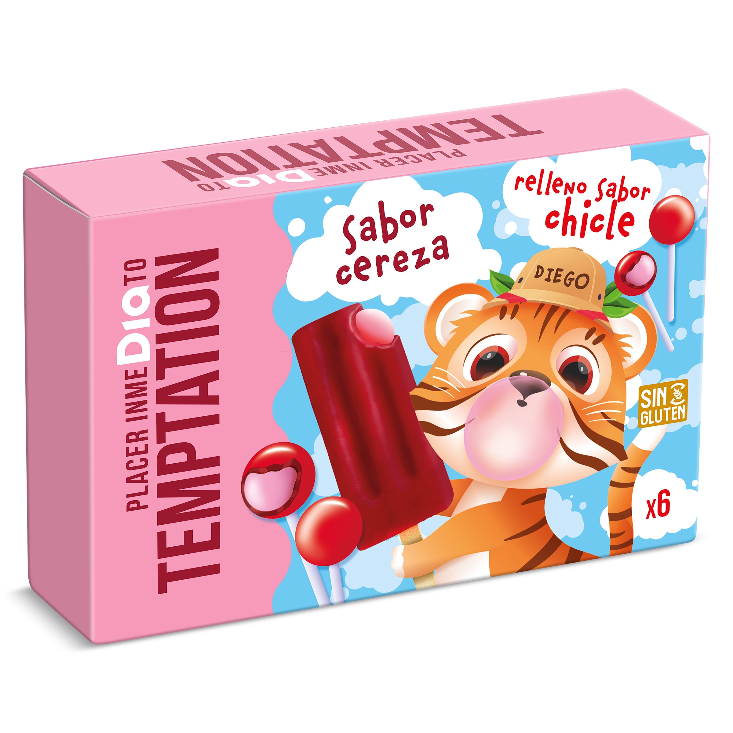 Helado sabor chicle y cereza Dia Temptation 6 x 50 g