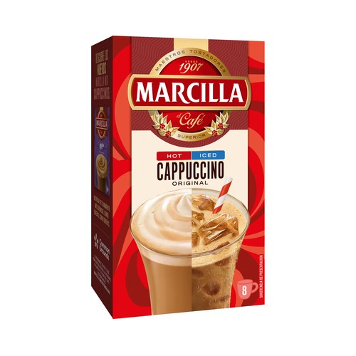 MARCILLA Café soluble cappuccino para tomar caliente o frío 8 x 17.8 g.