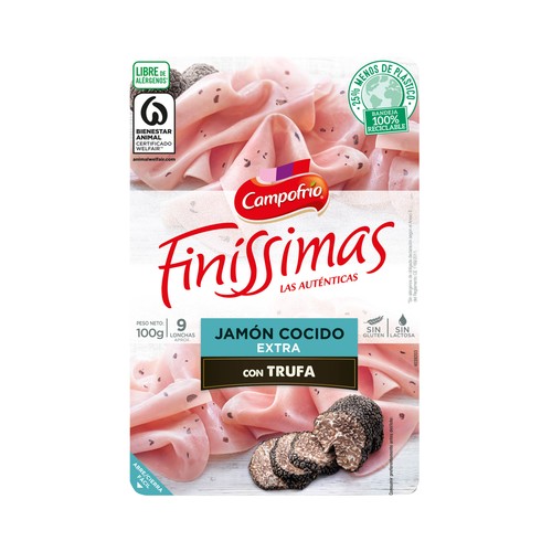 CAMPOFRÍO Jamón cocido extra con trufa, cortado en finas lonchas CAMPOFRÍO Finissimas 100 g.
