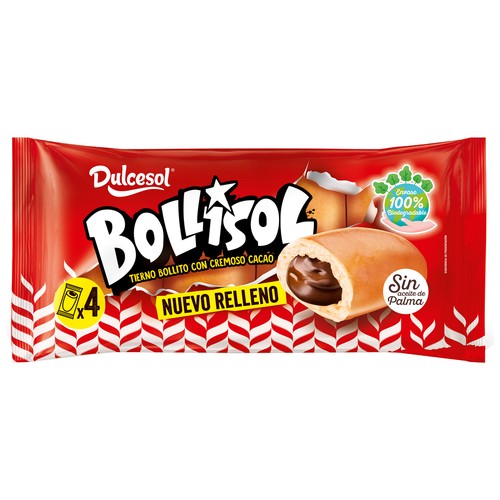 DULCESOL BOLLISOL Bollo relleno de crema de cacao 4 uds. x 240 g.