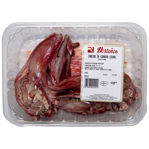 Bandeja de cabeza abierta de cordero, envasada en atmósfera protectora LOS NORTEÑOS