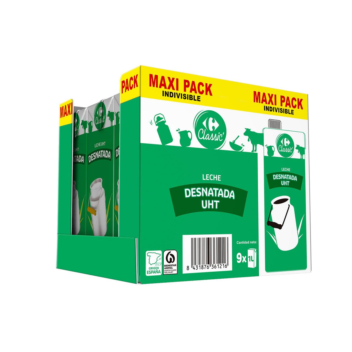 Leche desnatada Carrefour Classic pack de 9 unidades de 1 l.