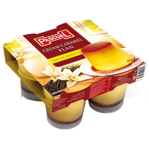 PASCUAL Flan con sabor a vainilla y caramelo 4 x 100 g.